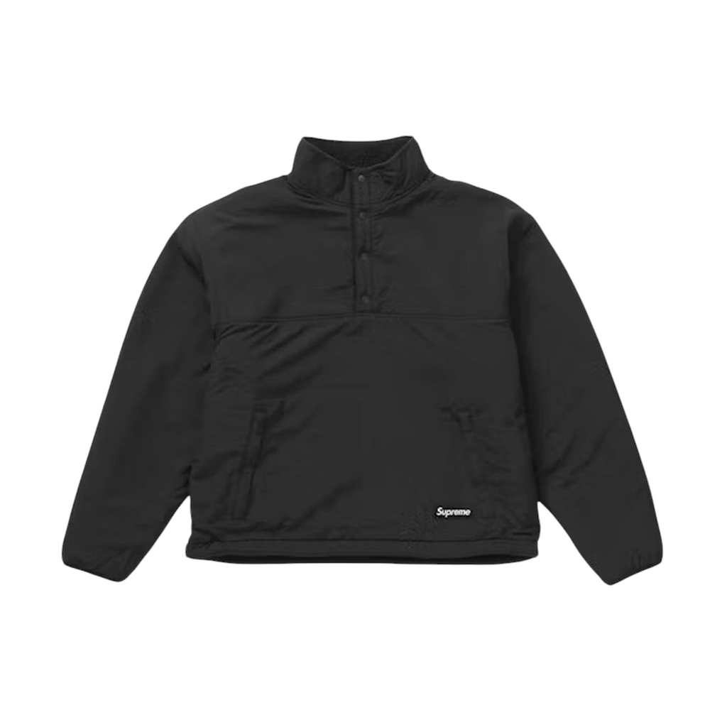 JeevzPlug Supreme Polartec black reversible pullover with a half-zip closure and minimalist branding.