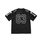 JeevzPlug Supreme Bones football jersey in black mesh with white number 63 and bone graphics on the back