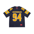 JeevzPlug Supreme navy mesh football jersey with yellow sequin number 94 and white sleeve stripes