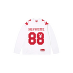 JeevzPlug Supreme x Playboy white long-sleeve football top with red star graphics and number 88 print