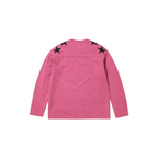 JeevzPlug Supreme x Playboy pink long-sleeve football top with black star graphics on the shoulders, back view.
