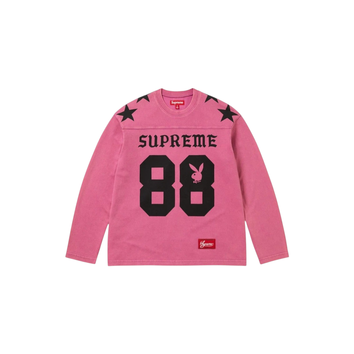 JeevzPlug Supreme x Playboy pink long-sleeve football top with black star accents and number 88 graphic