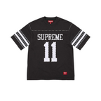 JeevzPlug Supreme black studded short sleeve football jersey with white number 11 and striped sleeves