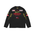 JeevzPlug Supreme Vanson Leathers black long sleeve cotton jersey top with racing-inspired patches and mesh panels.