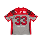 JeevzPlug Supreme Wings football jersey in grey and red poly mesh with number 33 and wing graphics on shoulders