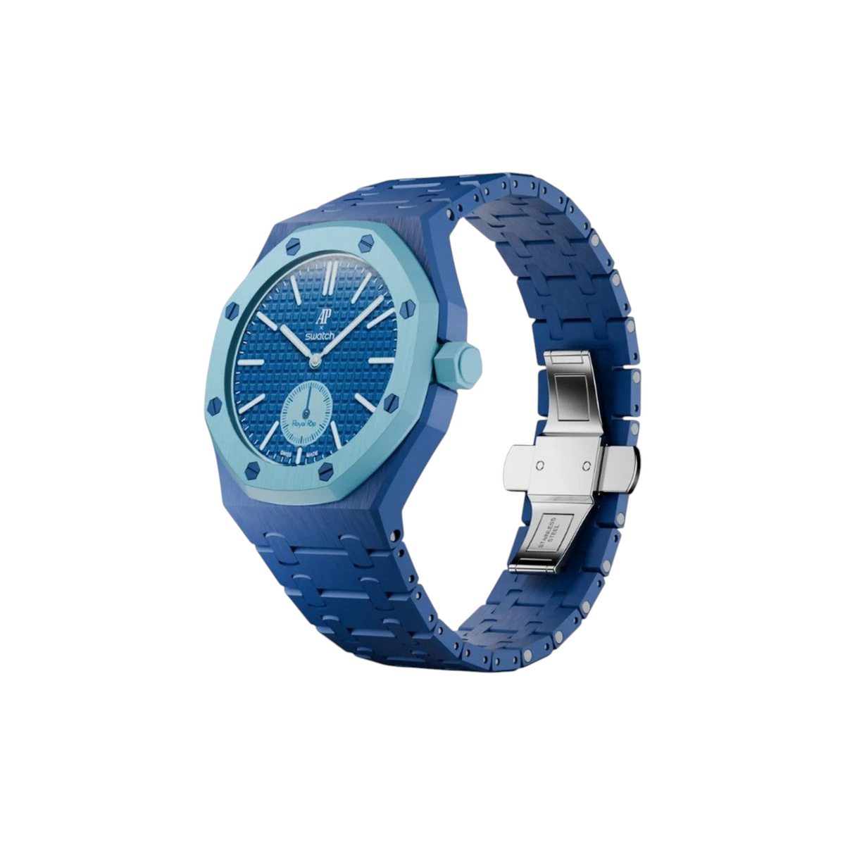 JeevzPlug blue bioceramic watch strap and case for Swatch x Audemars Piguet Royal Pop Lan Ba with octagonal design