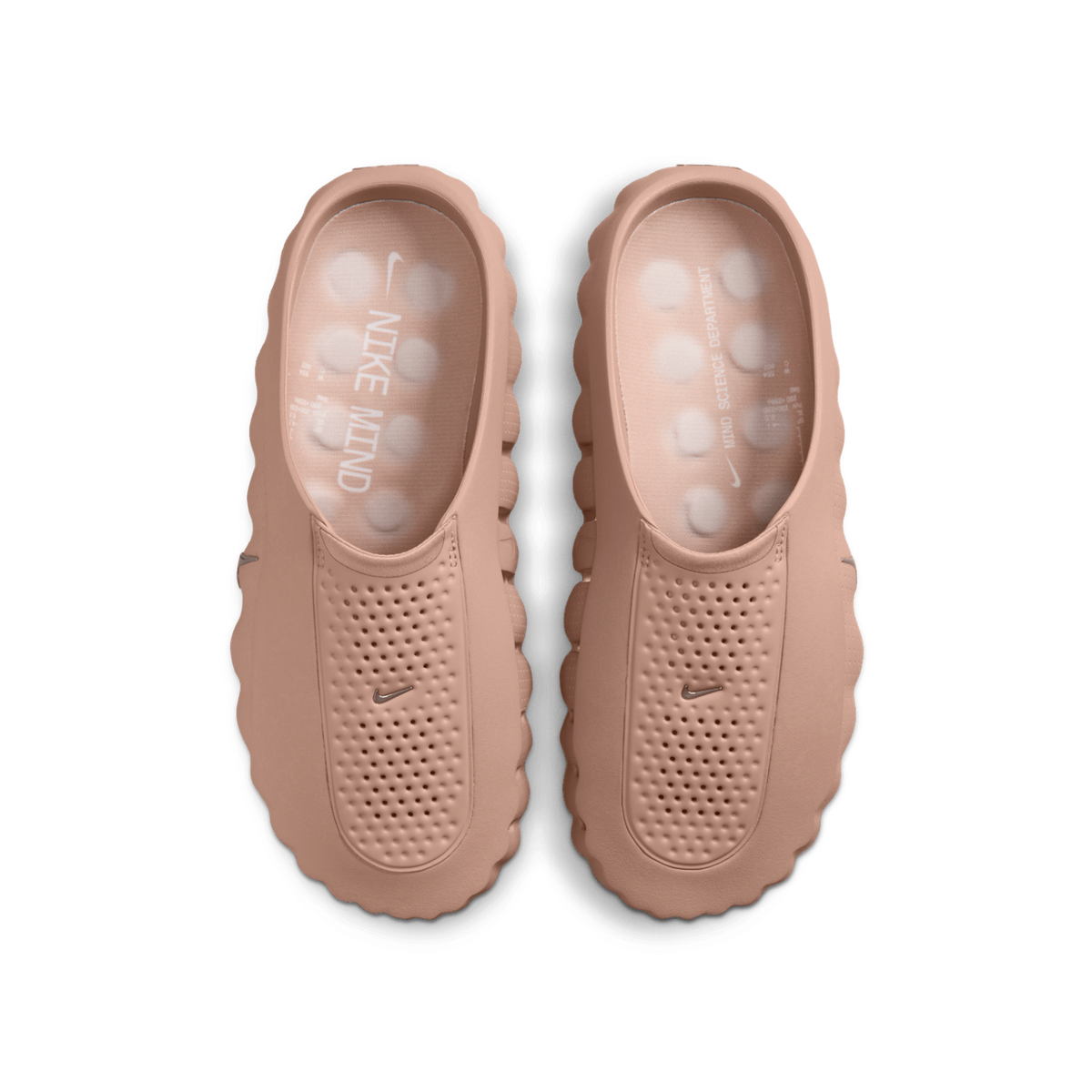 JeevzPlug Nike Mind 001 Slide in Sand Drift hemp colour with a molded one-piece upper and textured footbed.