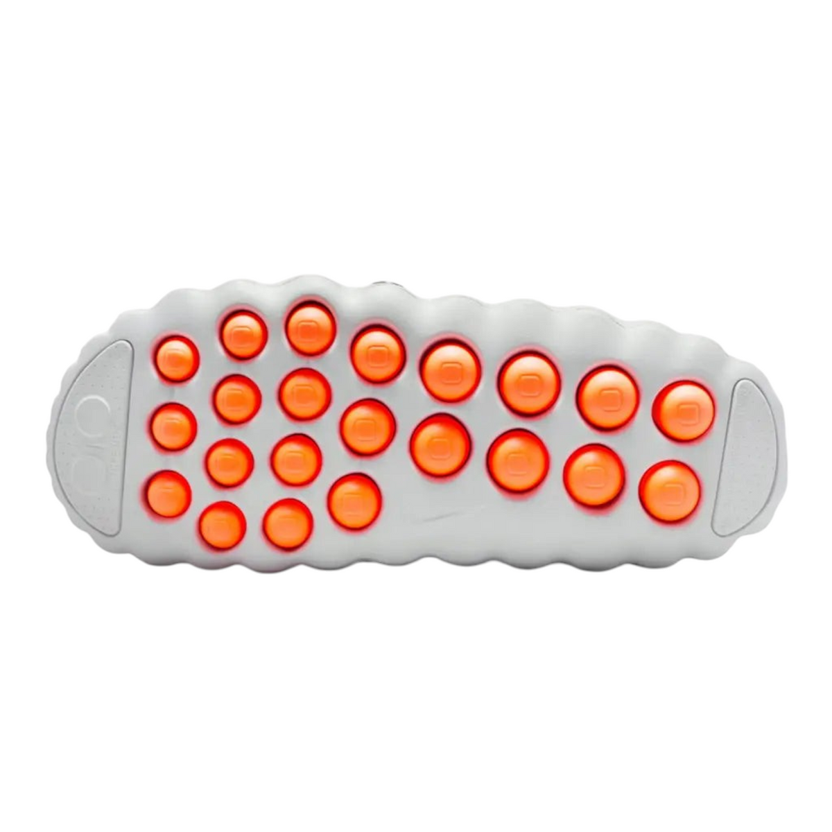 JeevzPlug Nike Mind 001 Slide in Light Smoke Grey featuring a grey outsole with vibrant orange circular grip pods