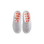 JeevzPlug Nike Mind 001 Slide in Light Smoke Grey with a perforated upper and orange circular footbed detailing.