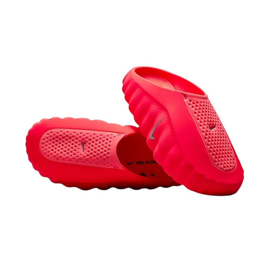 JeevzPlug Nike Mind 001 Slide in vibrant Solar Red with a sculpted one-piece upper and contoured footbed.