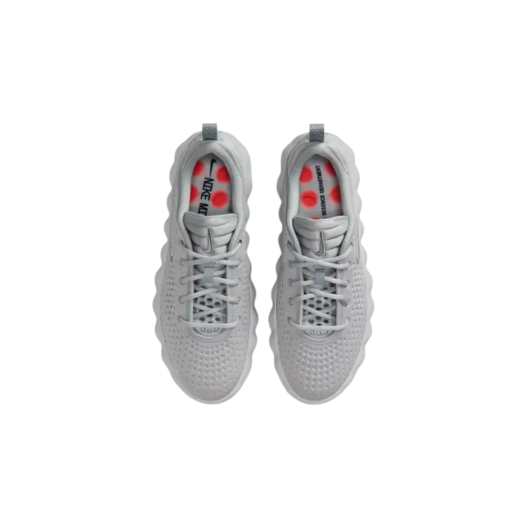 JeevzPlug Nike Mind 002 sneakers in Light Smoke Grey featuring a streamlined upper and cushioned midsole, top view.