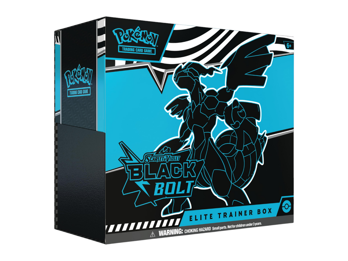 JeevzPlug Pokemon TCG Scarlet & Violet Black Bolt Elite Trainer Box featuring Zekrom artwork in black and cyan