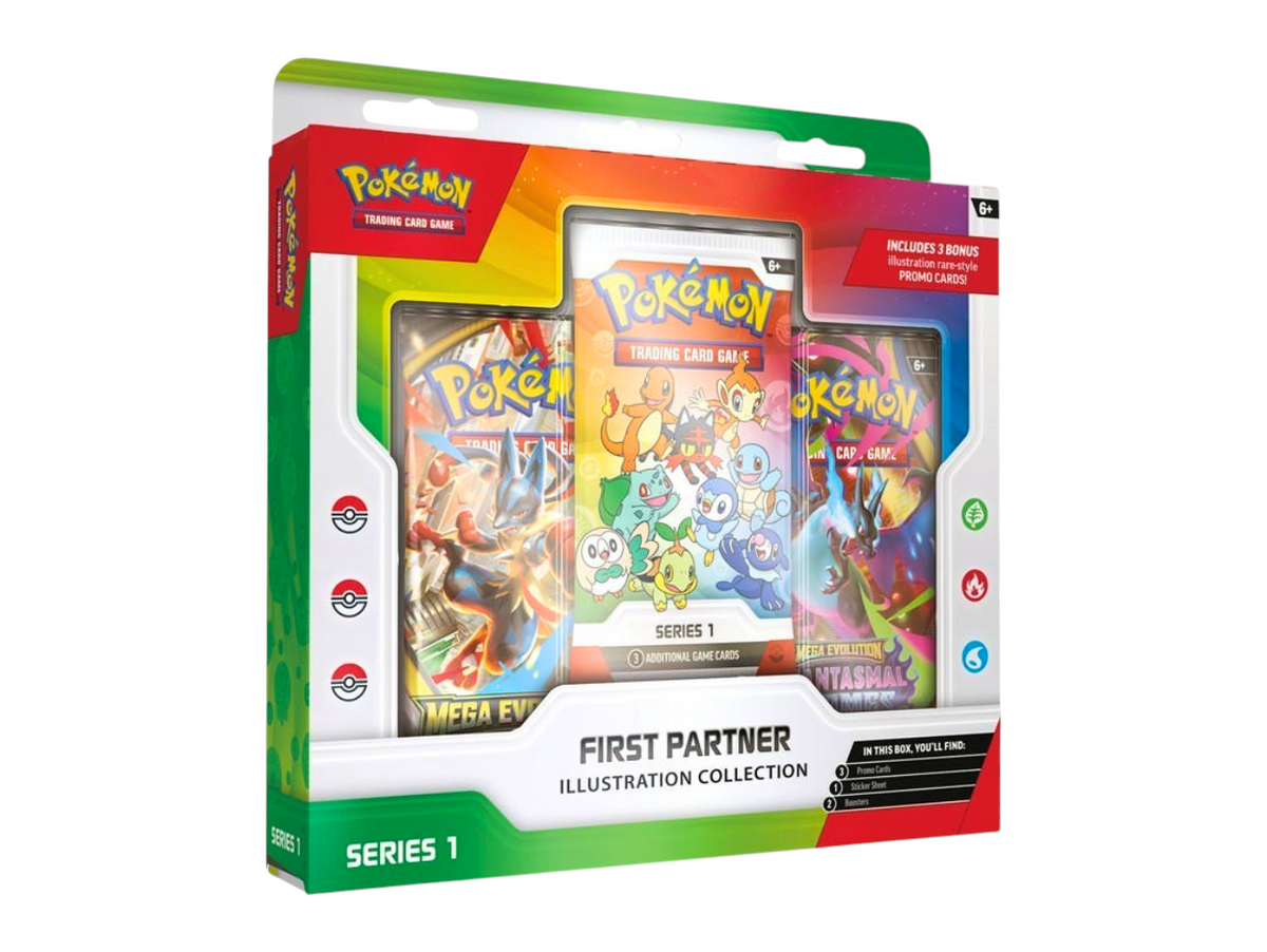 JeevzPlug Pokemon TCG First Partner Illustration Collection Series 1 box set with promo cards and booster packs