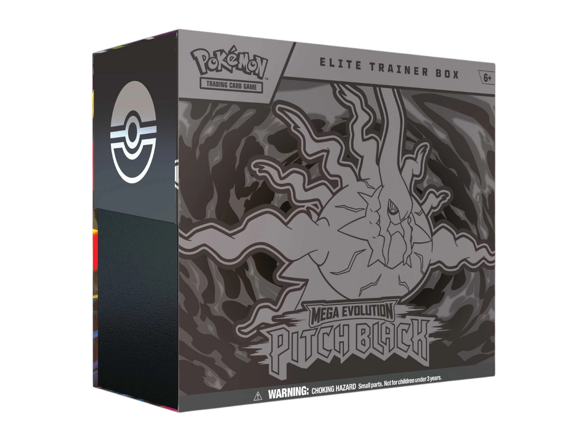 JeevzPlug Pokemon TCG Mega Evolution Pitch Black Elite Trainer Box with dark grey graphic design
