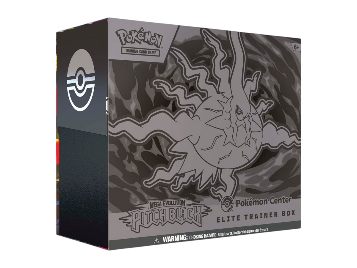 JeevzPlug Pokemon TCG Mega Evolution Pitch Black Elite Trainer Box with dark grey graphic design