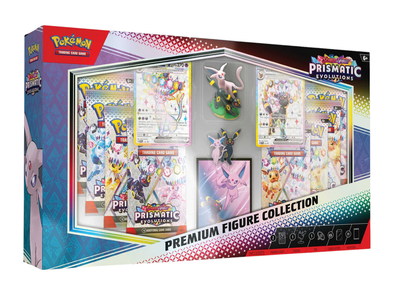 JeevzPlug Pokemon TCG Scarlet & Violet Prismatic Evolutions Premium Figure Collection box set with cards and figure