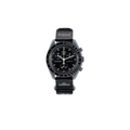 JeevzPlug Swatch x Omega Bioceramic Moonswatch Mission to the Moon chronograph watch with black dial and velcro strap