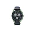 JeevzPlug Swatch x OMEGA Bioceramic MoonSwatch Mission to Earth watch with green case and blue Velcro strap