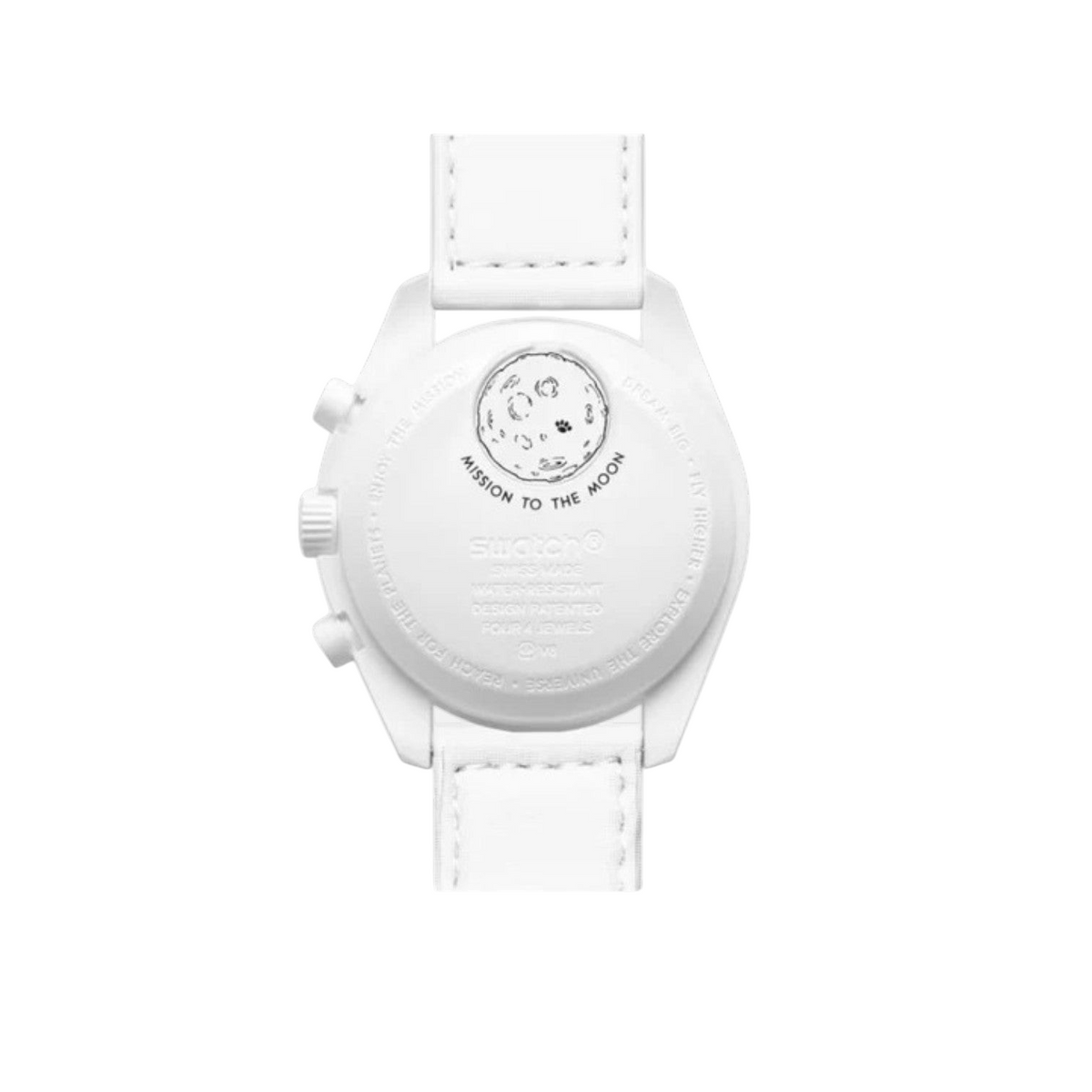 JeevzPlug Swatch x Omega Bioceramic MoonSwatch Mission to the Moonphase watch case back with Snoopy moon phase detail