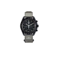 JeevzPlug Swatch x Omega Bioceramic Moonswatch Mission to Mercury watch with a charcoal grey case and velcro strap