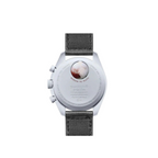 JeevzPlug Swatch x Omega Bioceramic MoonSwatch Mission to Pluto watch case back with planetary graphic and grey strap