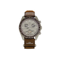 JeevzPlug Swatch x OMEGA Bioceramic MoonSwatch Mission to Saturn watch with brown dial and Saturn ring subdial graphic