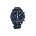 JeevzPlug Swatch x OMEGA Bioceramic MoonSwatch Mission to Neptune watch with deep blue case and black Velcro strap