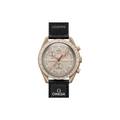 JeevzPlug Swatch x Omega Bioceramic MoonSwatch Mission to Jupiter watch with beige case and black VELCRO strap