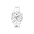 JeevzPlug Swatch x Omega Bioceramic MoonSwatch Mission to the Moonphase watch with white case and Snoopy subdial