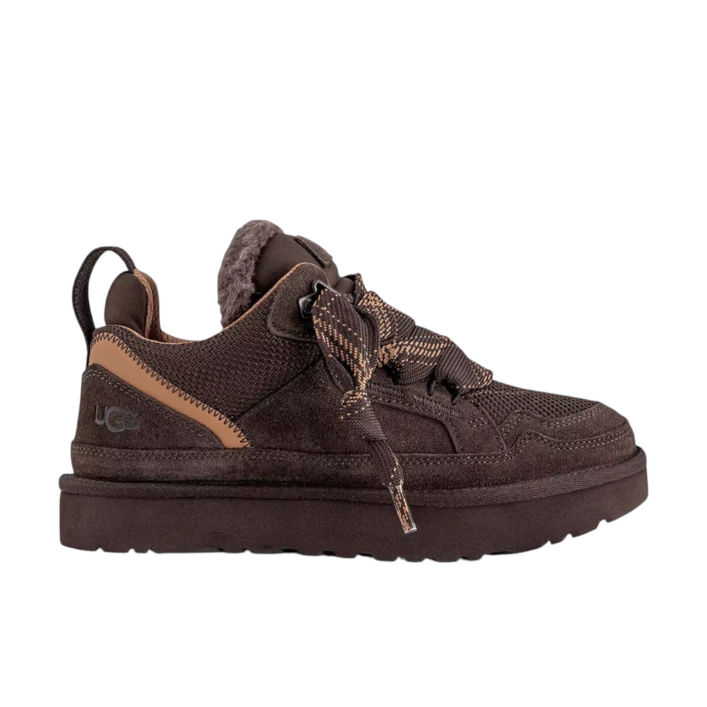 JeevzPlug UGG Lowmel Trainer in Dusted Cocoa brown suede and mesh with signature plush lining and thick platform sole