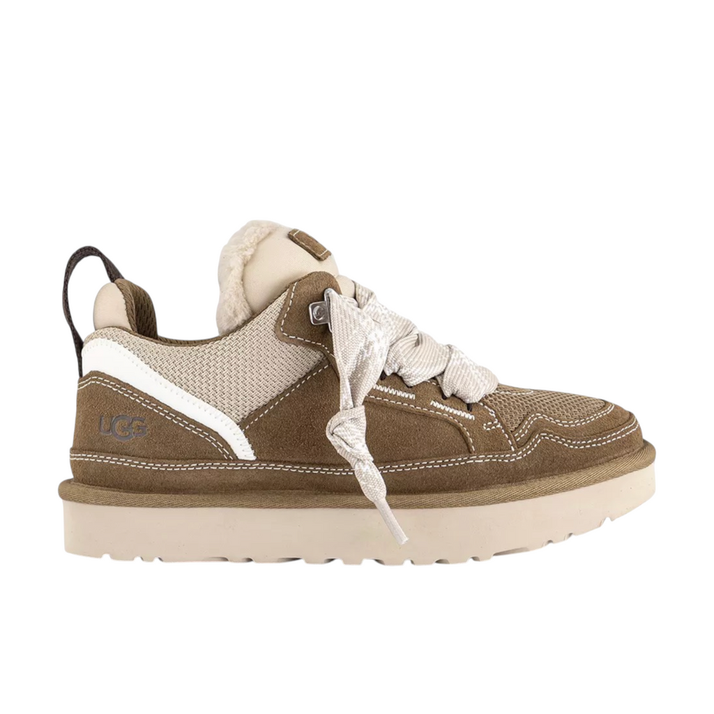 JeevzPlug UGG Lowmel Trainer in light bronze featuring suede and mesh panels with signature plush lining