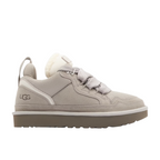 JeevzPlug UGG Lowmel Trainer in pumice grey suede with thick laces and plush sheepskin tongue detail