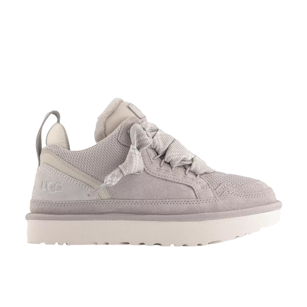 JeevzPlug UGG Lowmel Trainer in cream featuring suede and mesh upper with thick laces and a platform sole