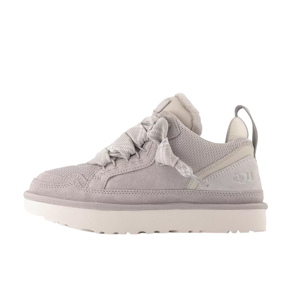 JeevzPlug UGG Lowmel Trainer in ceramic cream suede and mesh with thick laces and a platform sole