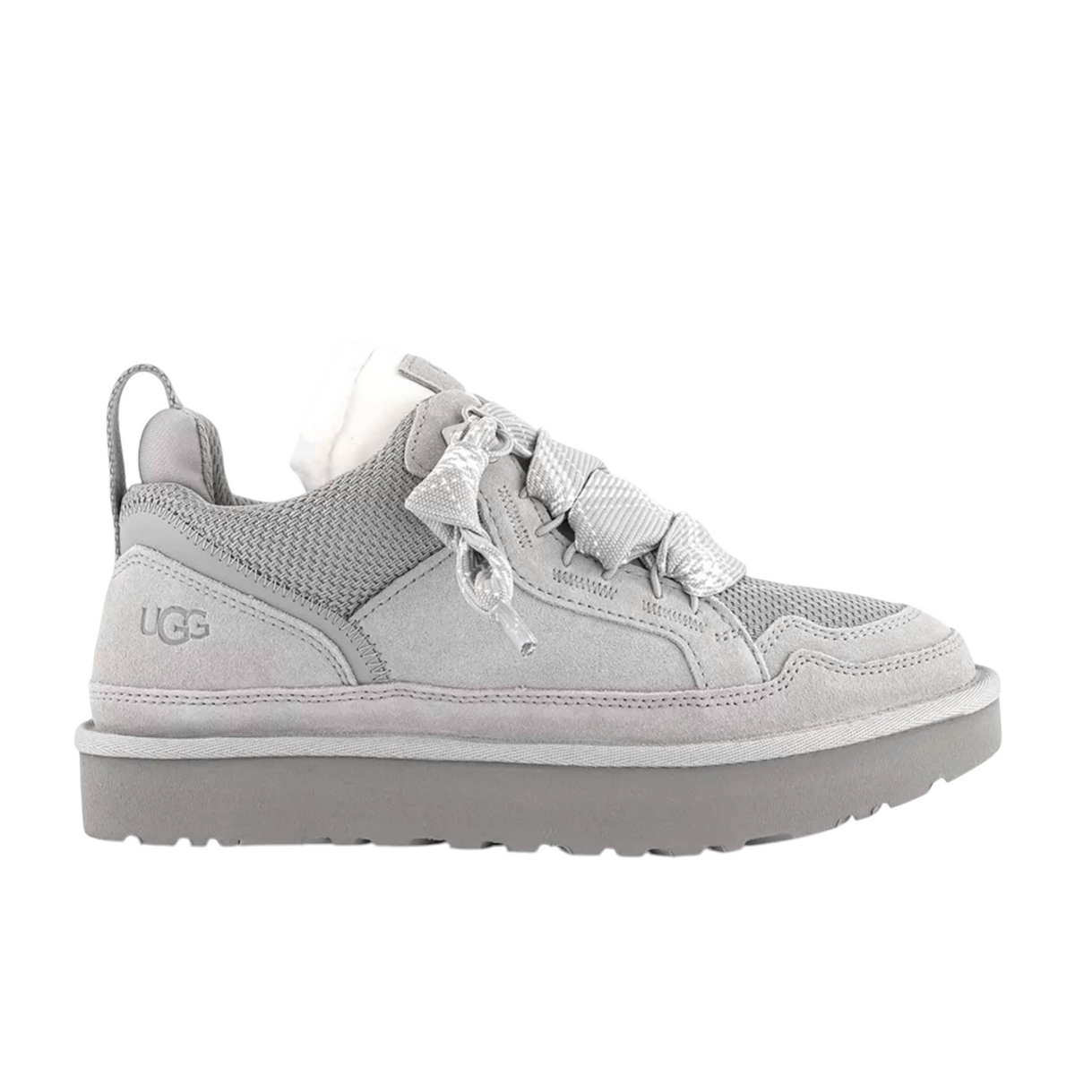 JeevzPlug UGG Lowmel Trainer in Seal Grey featuring suede and mesh upper with thick laces and platform sole