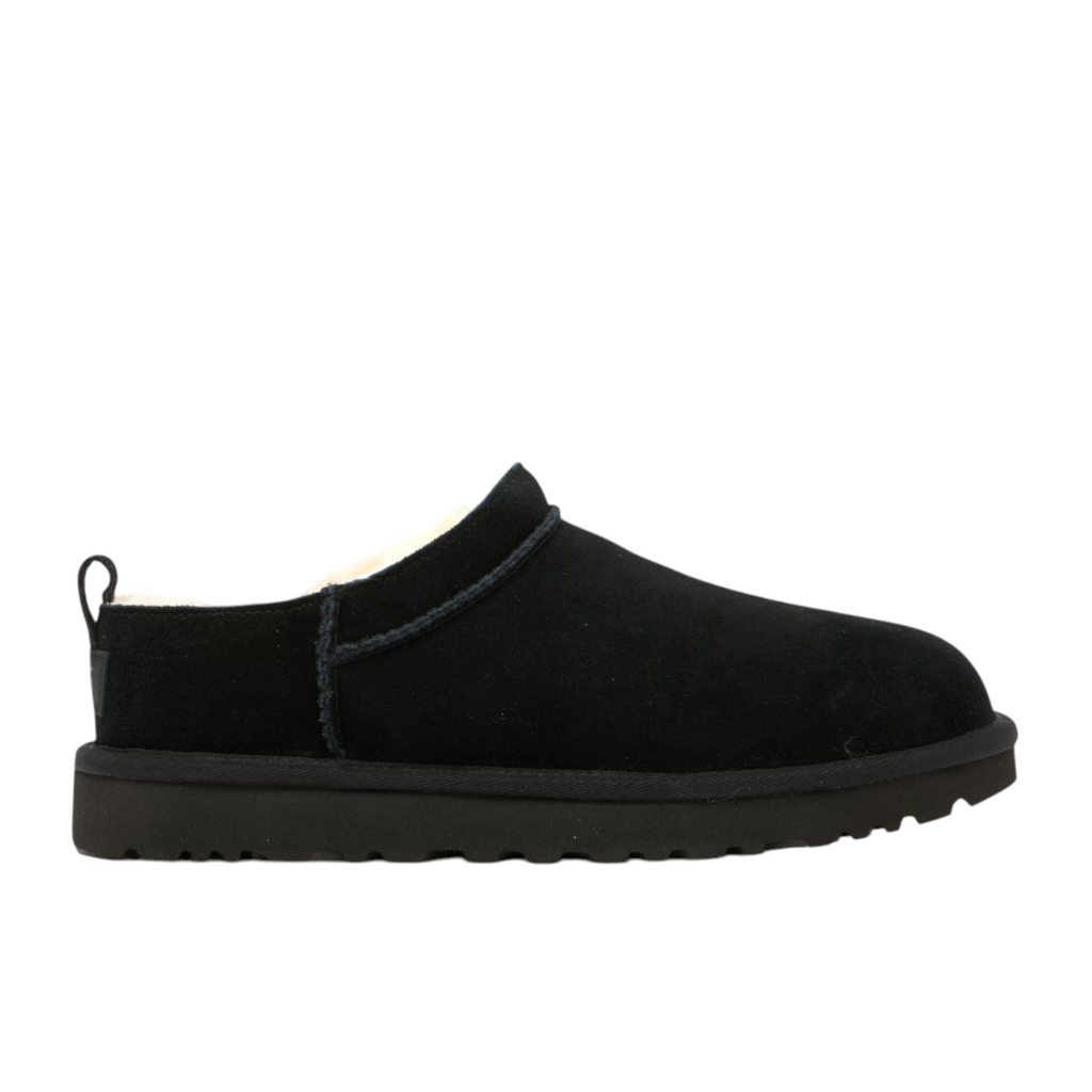 JeevzPlug UGG Micro Boot in black suede with a plush cream-colored interior lining and a durable rubber sole.