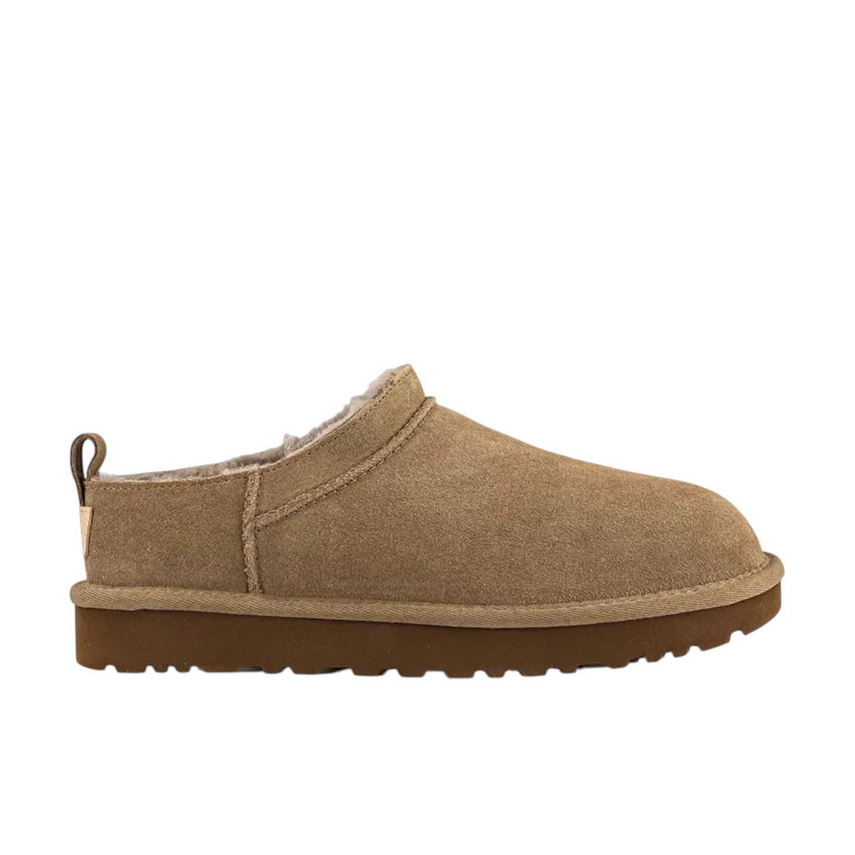 JeevzPlug UGG Micro Boot in light bronze suede with a plush interior lining and a durable brown rubber sole.