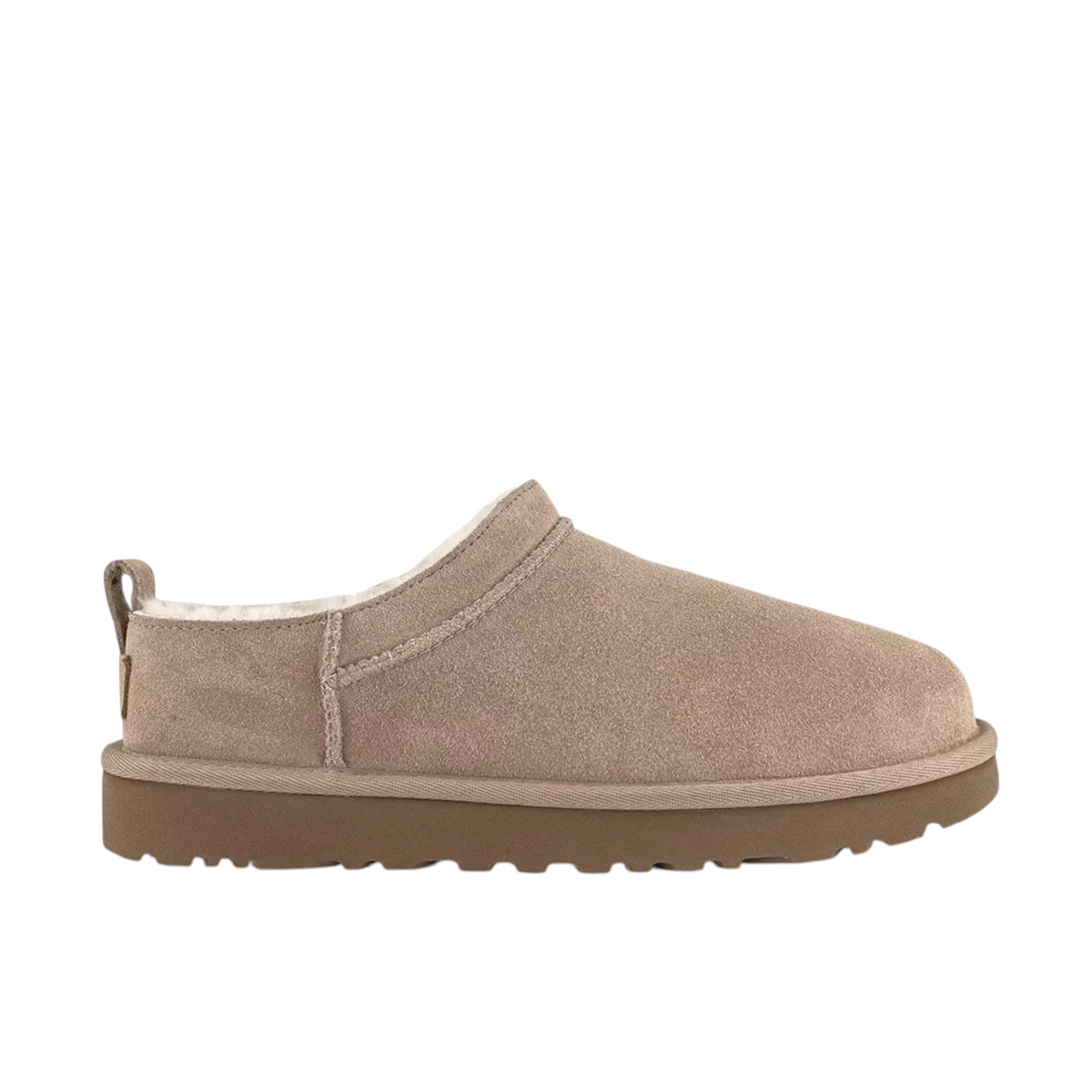 JeevzPlug UGG Micro Boot in sand brown suede with a plush sheepskin lining and a durable rubber platform sole.
