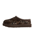 JeevzPlug UGG Tasman Slipper II in burnt cedar brown with a leopard print pattern and signature braided collar
