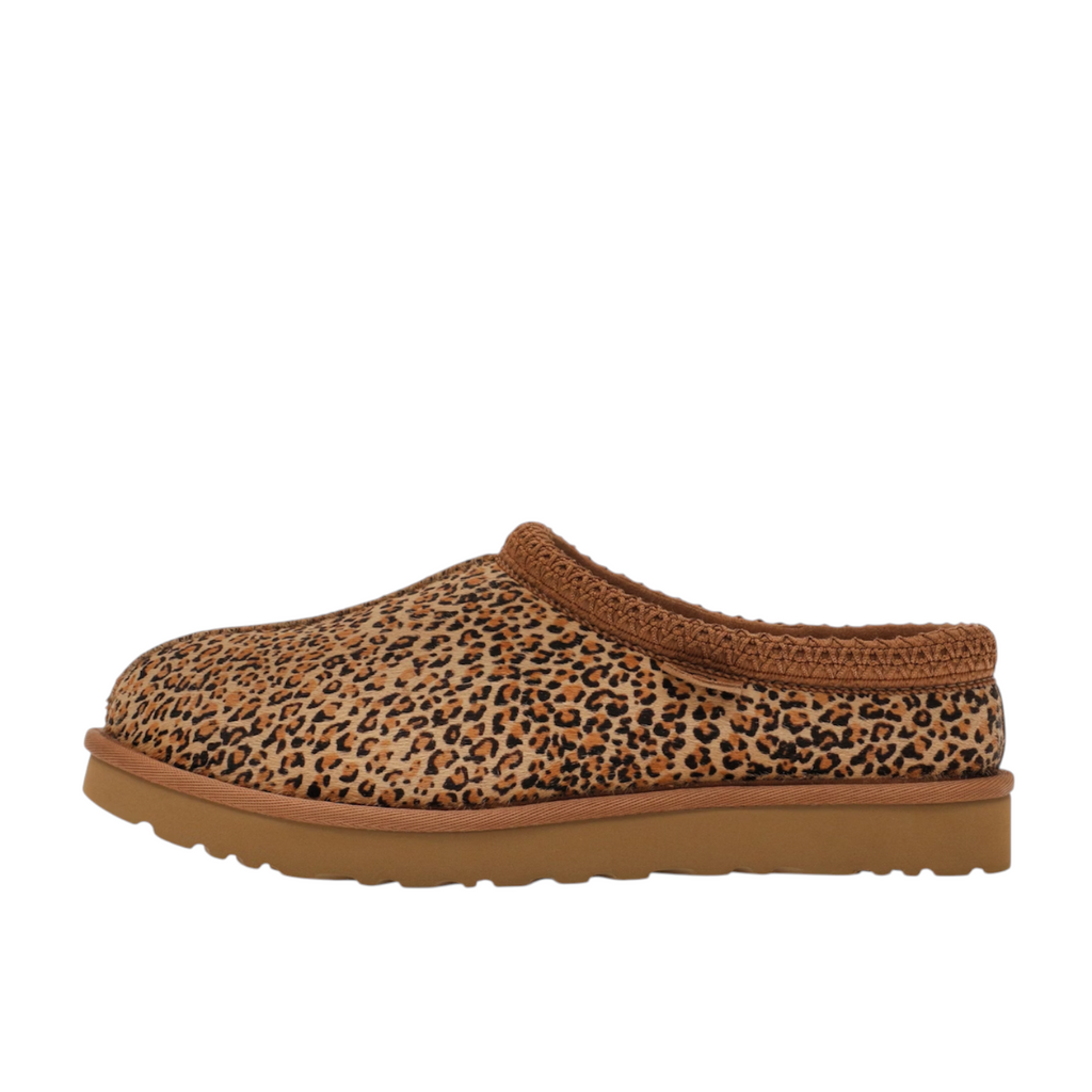 JeevzPlug UGG Tasman Slipper II in leopard print with brown braided trim and thick rubber sole