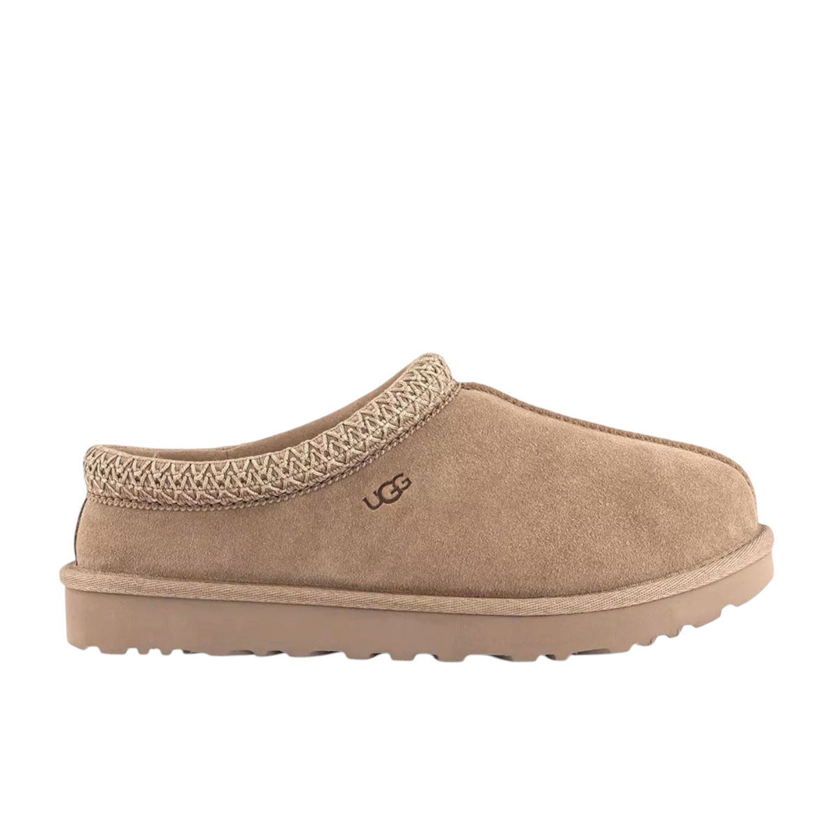 JeevzPlug UGG Tasman Slipper in mushroom brown suede with signature braided collar and thick rubber sole