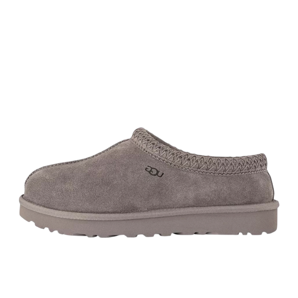 JeevzPlug UGG Tasman slipper in smoke plume grey suede with signature braided collar and platform sole