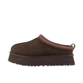 JeevzPlug UGG Tazz Slipper II in dusted cocoa brown suede with signature embroidered braid and platform sole