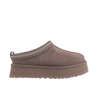 JeevzPlug UGG Tazz slipper in caribou brown suede with a thick platform sole and braided collar detail