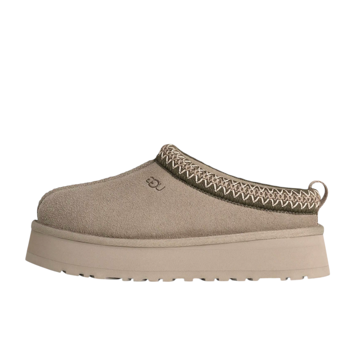 JeevzPlug UGG Tazz Slipper II in Grey Cobble featuring suede upper, platform sole, and decorative braided collar