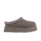 JeevzPlug UGG Tazz Slipper II in smoke plume grey suede with a thick platform sole and braided collar detail