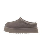 JeevzPlug UGG Tazz Slipper II in smoke plume grey suede with a thick platform sole and braided collar detail